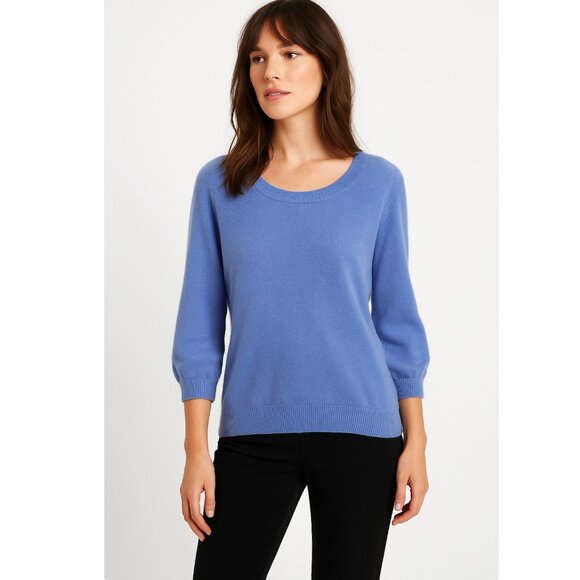 Garnet Hill 3/4 Sleeve Scoop Neck Cashmere Sweater - Picture 2 of 7